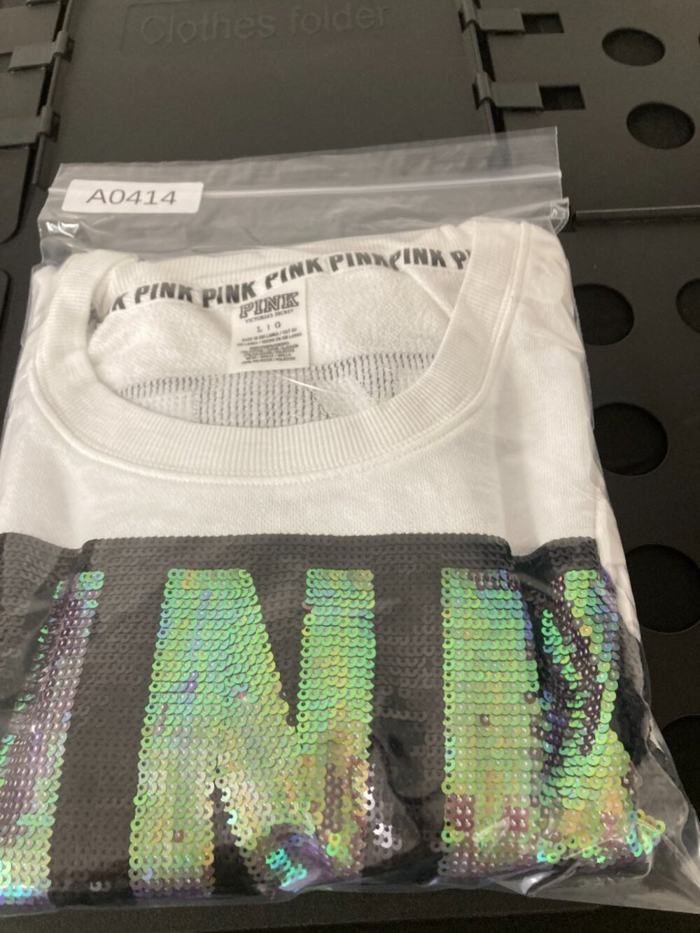 PINK Victoria's Secret Crew Neck Sweatshirt with Sequin Lettering Size Large - Picture 10 of 10